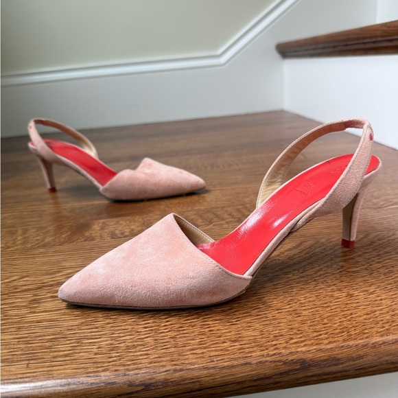 AEYDE Suede Leather Slingback Kitten Heels Pumps Pointed Toe Italy Designer 37.5 - Picture 1 of 12